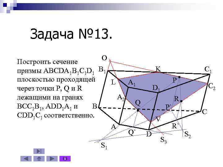 Задача № 13. O Построить сечение призмы ABCDA 1 B 1 C 1 D