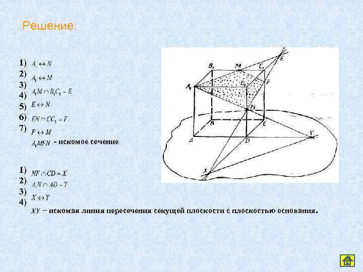 Решение: 1) 2) 3) 4) 5) 6) 7) - искомое сечение 1) 2) 3)