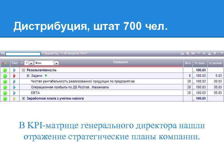 Дистрибуция, штат 700 чел. В KPI-матрице генерального директора нашли отражение стратегические планы компании. 