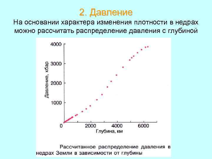 2. Давление На основании характера изменения плотности в недрах можно рассчитать распределение давления с