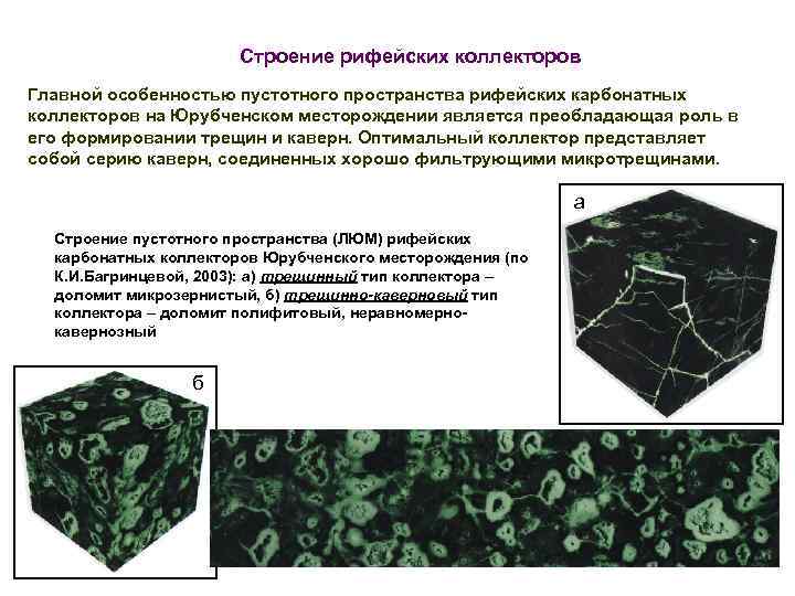 Строение рифейских коллекторов Главной особенностью пустотного пространства рифейских карбонатных коллекторов на Юрубченском месторождении является