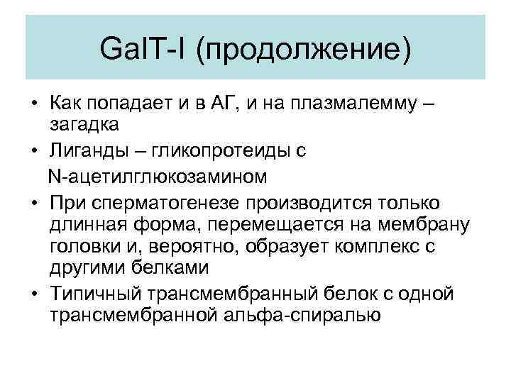 Gal. T-I (продолжение) • Как попадает и в АГ, и на плазмалемму – загадка