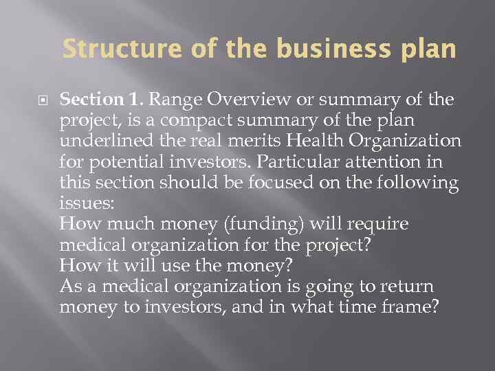  Section 1. Range Overview or summary of the project, is a compact summary