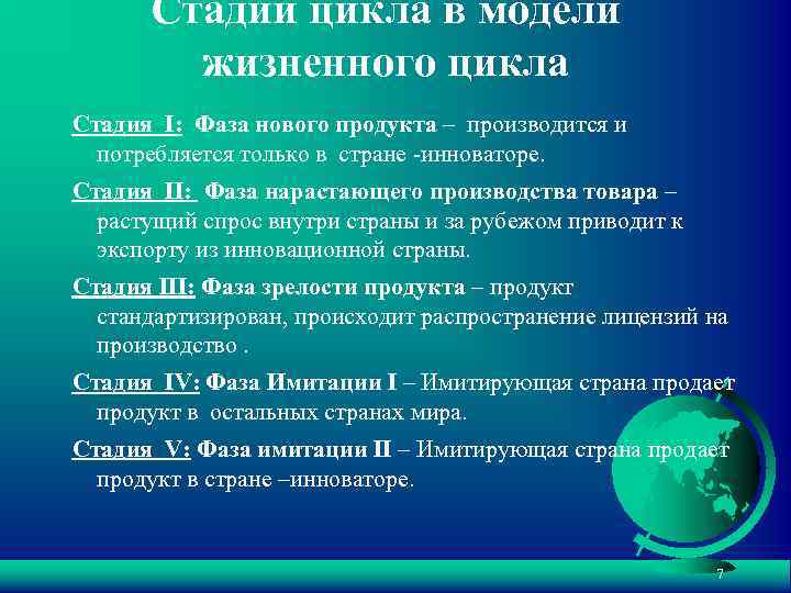 Стадии цикла в модели жизненного цикла Стадия I: Фаза нового продукта – производится и