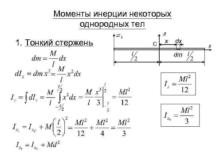 Момент инерции тонкого. Момент инерции тонкого стержня формула. Момент инерции стержневого механизма. Момент инерции неоднородного стержня. Момент инерции тонкого однородного стержня формула.