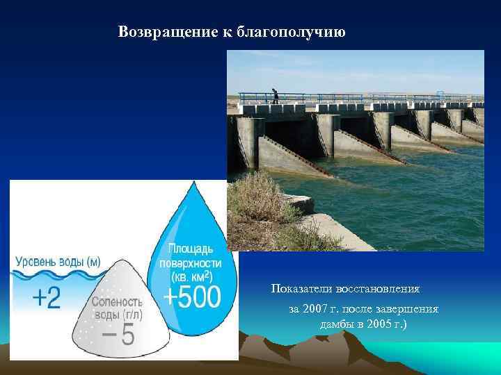 Возвращение к благополучию Показатели восстановления за 2007 г. после завершения дамбы в 2005 г.