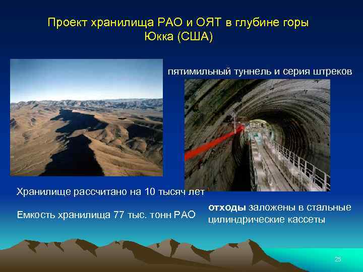Проект хранилища РАО и ОЯТ в глубине горы Юкка (США) пятимильный туннель и серия