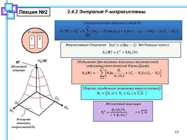 2. 4. 2 Энтропия F-макросистемы Лекция № 2 Статистическая энтропия (слайд 14) F -