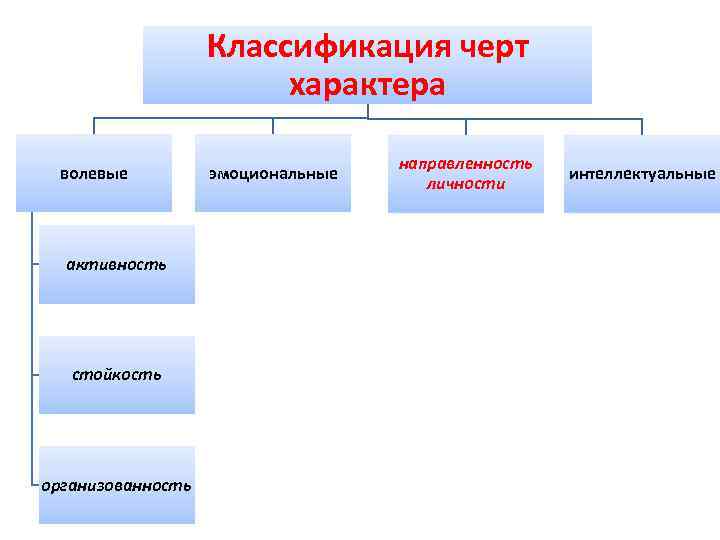 Классификация черт характера волевые активность стойкость организованность эмоциональные направленность личности интеллектуальные 