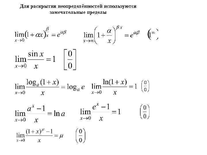 Виды пределов. Вычисление пределов раскрытие неопределенностей. Вычисление пределов методы раскрытия неопределенностей. Предел функции раскрытие неопределенности. Как определить неопределенность предела.