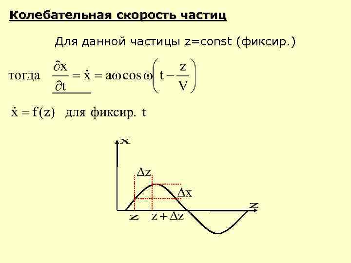 Колебательная скорость частиц Для данной частицы z=const (фиксир. ) 