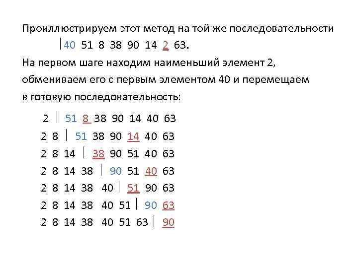 Проиллюстрируем этот метод на той же последовательности 40 51 8 38 90 14 2