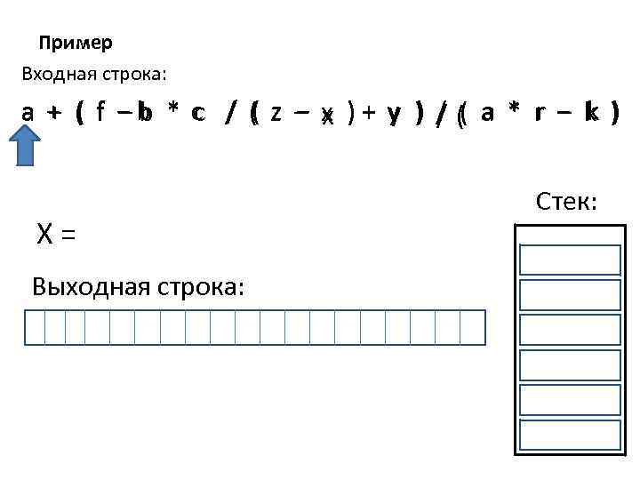 Пример Входная строка: a + ( f − b * c / ( z