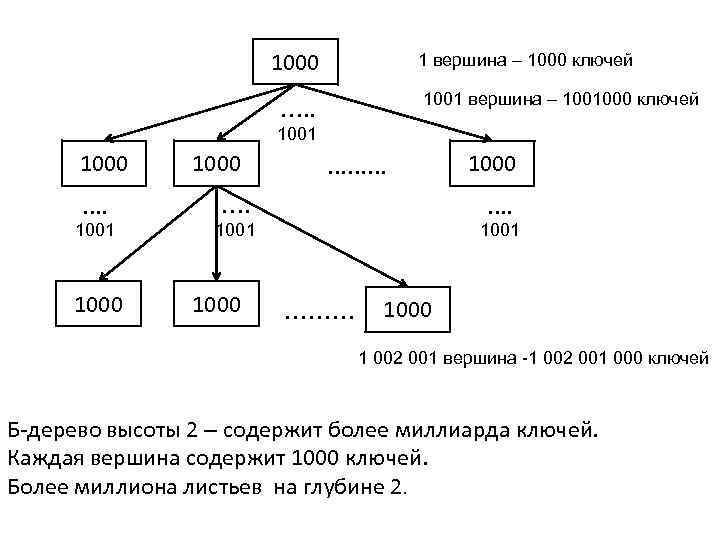 1000 1 вершина – 1000 ключей 1001 вершина – 1001000 ключей …. . 1001