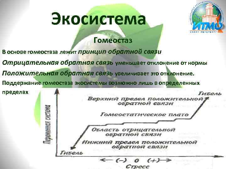 Экосистема Гомеостаз В основе гомеостаза лежит принцип обратной связи Отрицательная обратная связь уменьшает отклонение