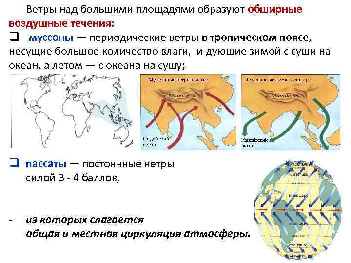 Направление каких ветров показано на схеме муссоны западные ветры бризы пассаты ответ