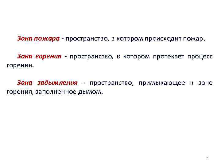 Зона пожара - пространство, в котором происходит пожар. Зона горения - пространство, в котором