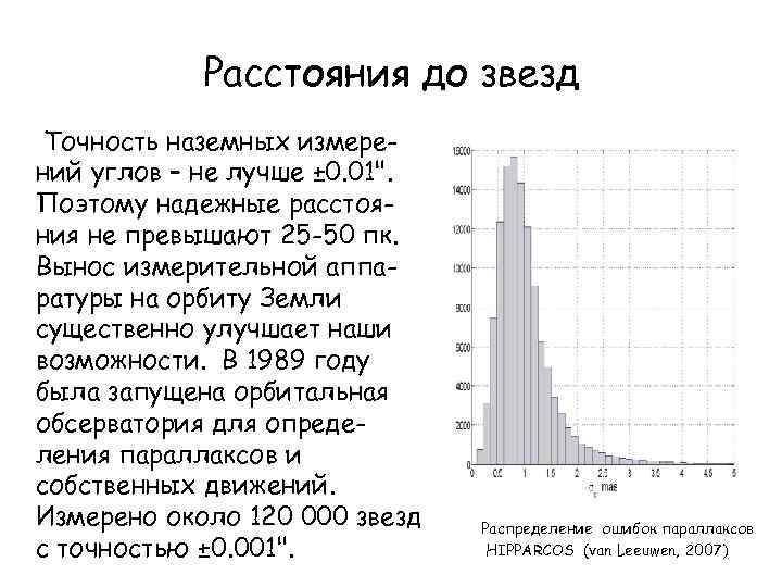 Расстояния до звезд Точность наземных измерений углов – не лучше ± 0. 01