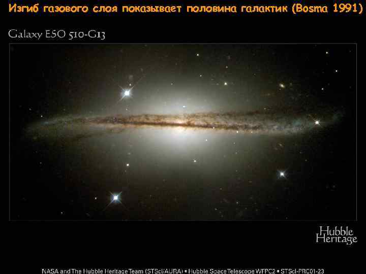 Изгиб газового слоя показывает половина галактик (Bosma 1991) 