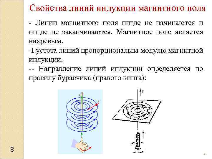 Свойства линий индукции магнитного поля - Линии магнитного поля нигде не начинаются и нигде