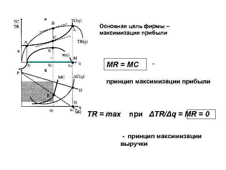 Основная цель фирмы – максимизация прибыли MR = MC - принцип максимизации прибыли R