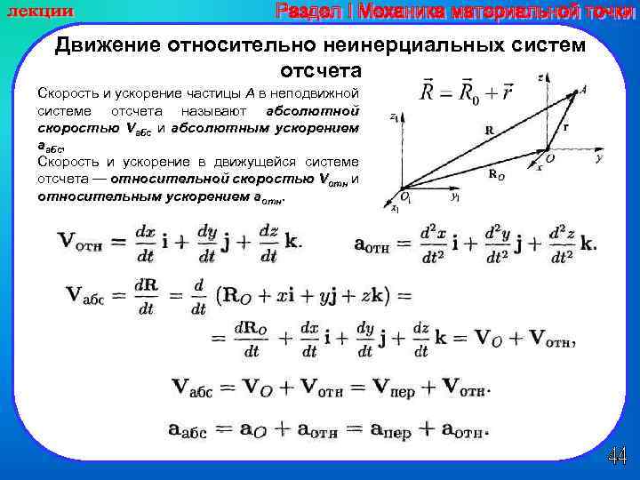 Уравнения движения скорость точки