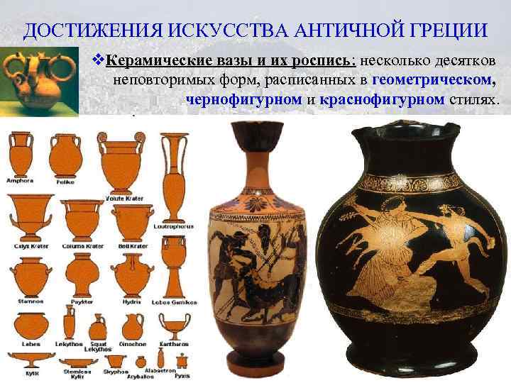 ДОСТИЖЕНИЯ ИСКУССТВА АНТИЧНОЙ ГРЕЦИИ v. Керамические вазы и их роспись: несколько десятков неповторимых форм,