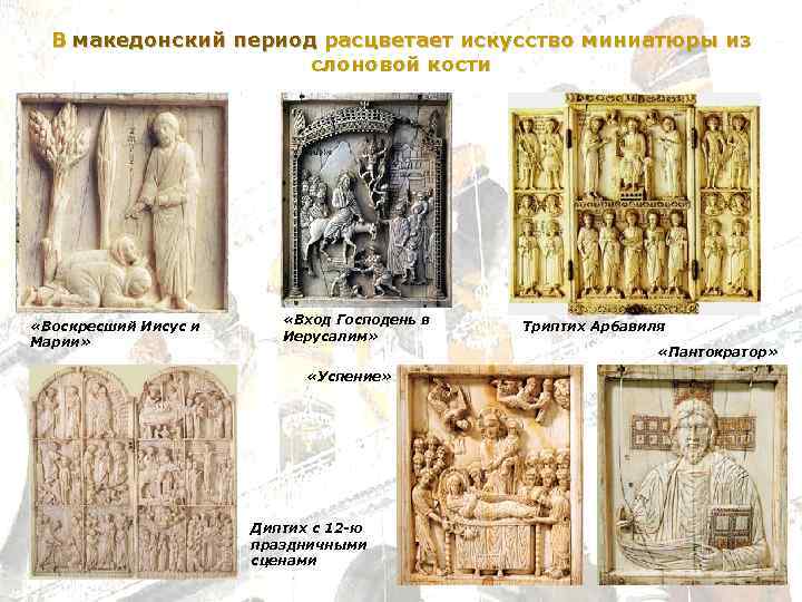 В македонский период расцветает искусство миниатюры из слоновой кости «Воскресший Иисус и Марии» «Вход