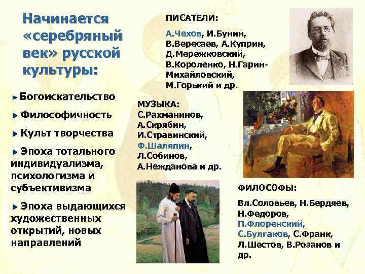 Серебряный век русской культуры представители