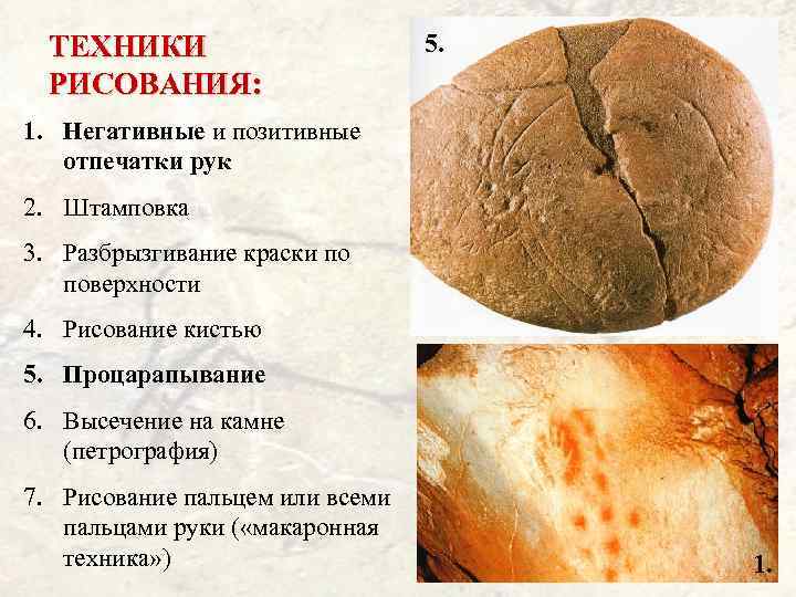 ТЕХНИКИ РИСОВАНИЯ: 5. 1. Негативные и позитивные отпечатки рук 2. Штамповка 3. Разбрызгивание краски