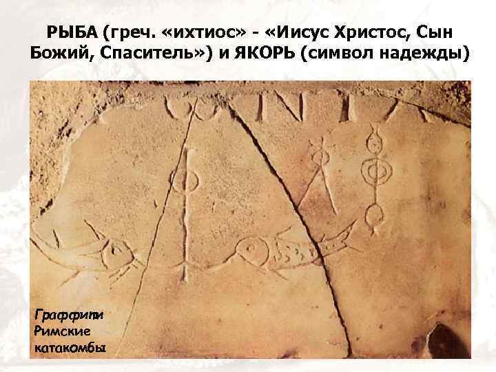 РЫБА (греч. «ихтиос» - «Иисус Христос, Сын Божий, Спаситель» ) и ЯКОРЬ (символ надежды)