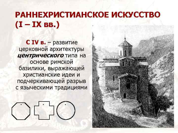 РАННЕХРИСТИАНСКОЕ ИСКУССТВО (I – IX вв. ) С IV в. – развитие церковной архитектуры