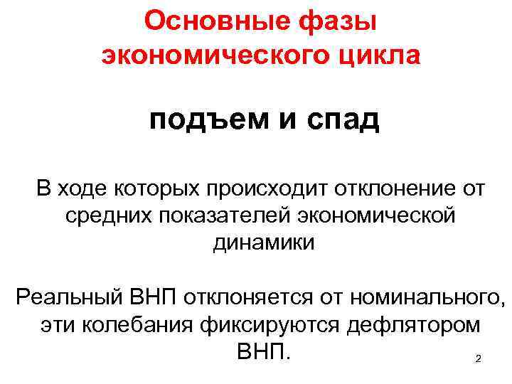 Основные фазы экономического цикла подъем и спад В ходе которых происходит отклонение от средних