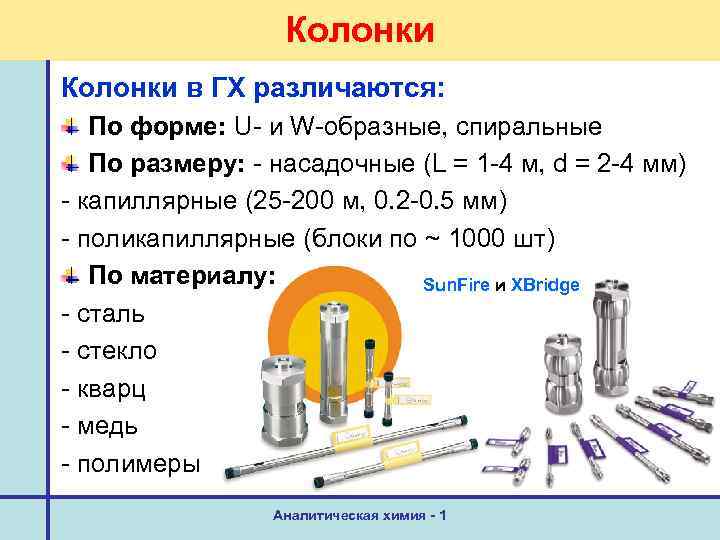 Колонки в ГХ различаются: По форме: U- и W-образные, спиральные По размеру: - насадочные