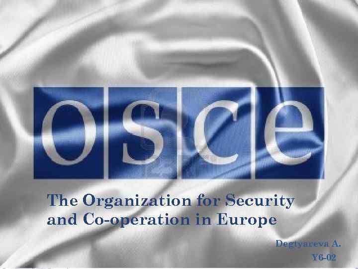 The Organization For Security And Co-operation In Europe