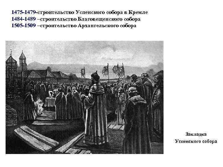 1475 -1479 -строительство Успенского собора в Кремле 1484 -1489 –строительство Благовещенского собора 1505 -1509