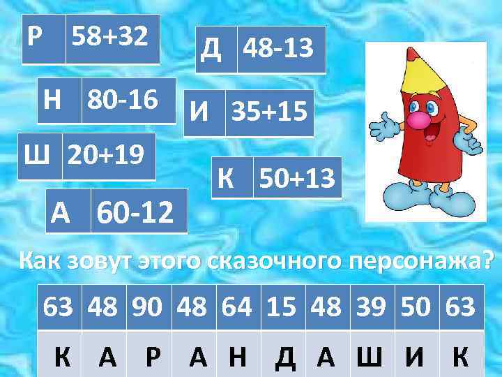 Р 58+32 Д 48 -13 Н 80 -16 И 35+15 Ш 20+19 К 50+13