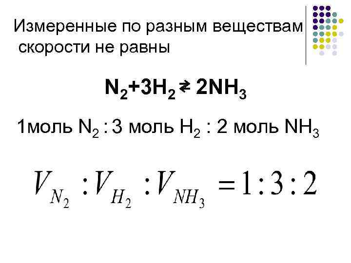 Измеренные по разным веществам скорости не равны N 2+3 H 2 ⇄ 2 NH