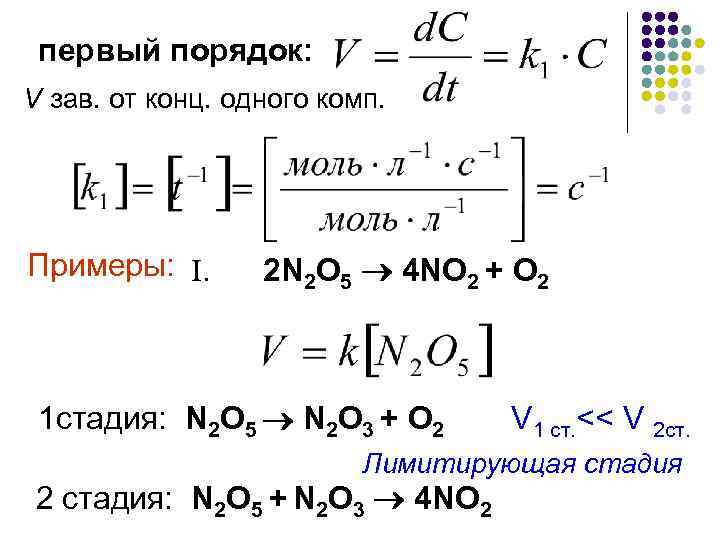 первый порядок: V зав. от конц. одного комп. Примеры: . 2 N 2 O