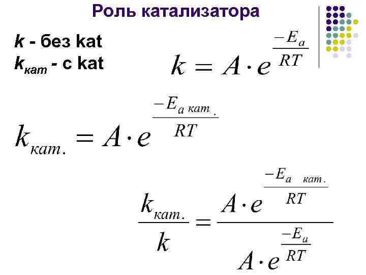 Роль катализатора k - без kat kкaт - с kat 