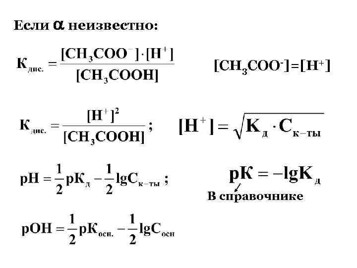 Если неизвестно: [СН 3 СОО-]=[Н+] В справочнике 