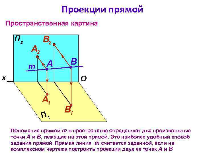 Проекции прямой Пространственная картина П 2 А 2 m В 2 A B x