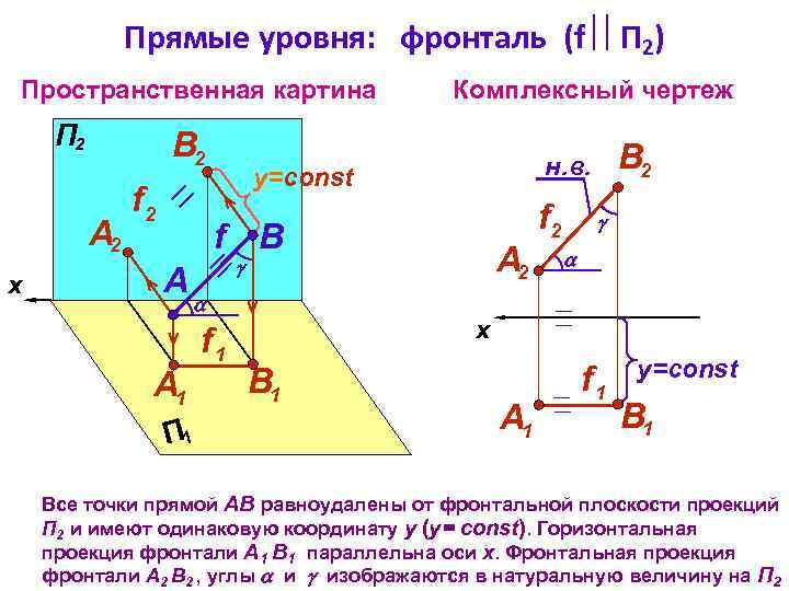 Прямые уровня: фронталь (f П 2) Пространственная картина В 2 А 2 x f