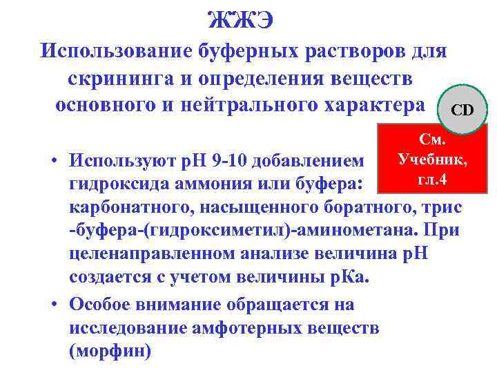 ЖЖЭ Использование буферных растворов для скрининга и определения веществ основного и нейтрального характера CD