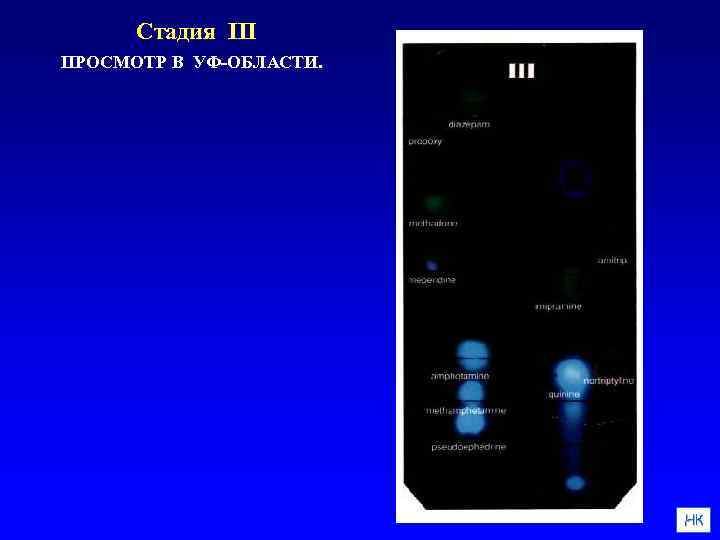 Стадия III ПРОСМОТР В УФ-ОБЛАСТИ. НК 