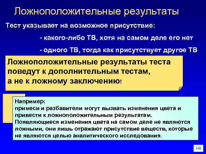 Ложноположительные результаты Тест указывает на возможное присутствие: - какого-либо ТВ, хотя на самом деле
