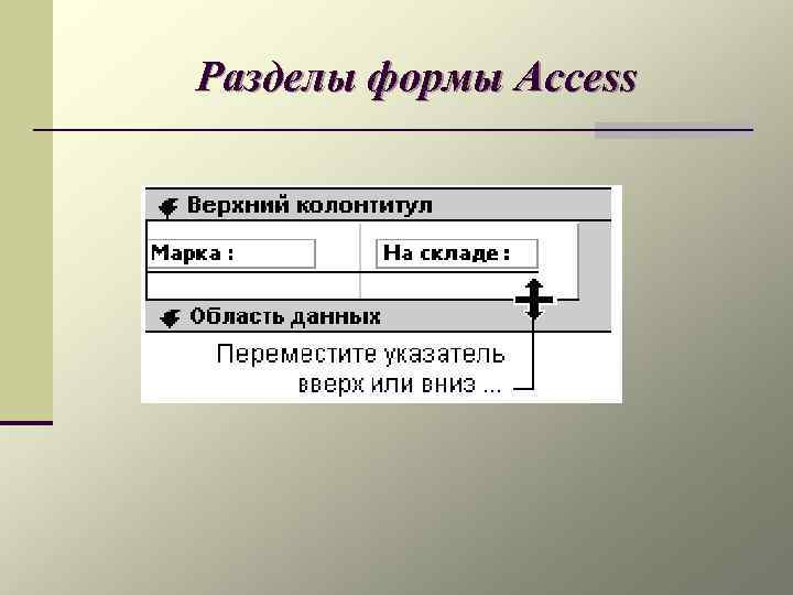 Разделы формы Access 