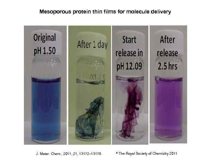 Mesoporous protein thin films for molecule delivery J. Mater. Chem. , 2011, 21, 13172–