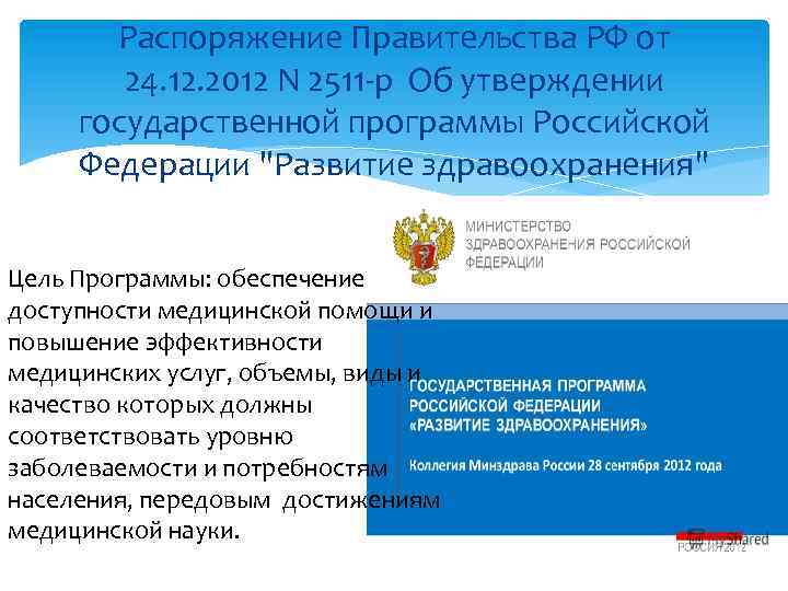 Распоряжение Правительства РФ от 24. 12. 2012 N 2511 -р Об утверждении государственной программы