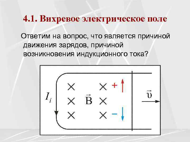 4. 1. Вихревое электрическое поле Ответим на вопрос, что является причиной движения зарядов, причиной